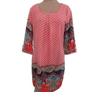 Peach Love Small Dress orange-red blue print paisley 3/4 Sleeve Lined Women USA